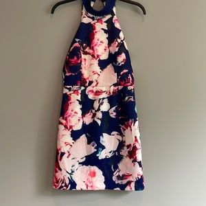 Navy blue & pink floral mini dress, size small
